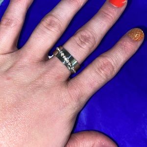 NWT! Silver Stainless Steel Crystal Band Ring!